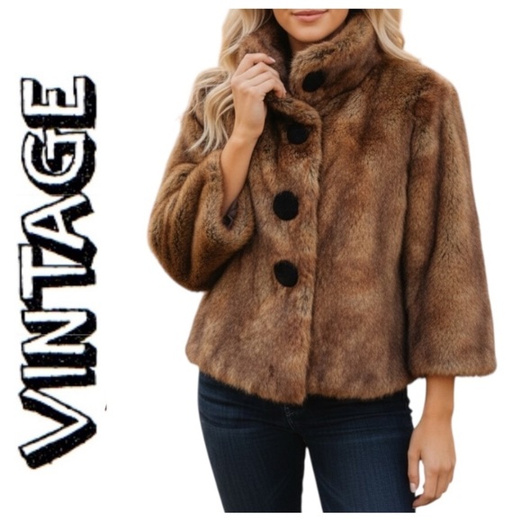 Abbie Mags Jackets & Blazers - Abbie Mags Vintage Brown Faux Fur Cropped Jacket Size Large Old Money